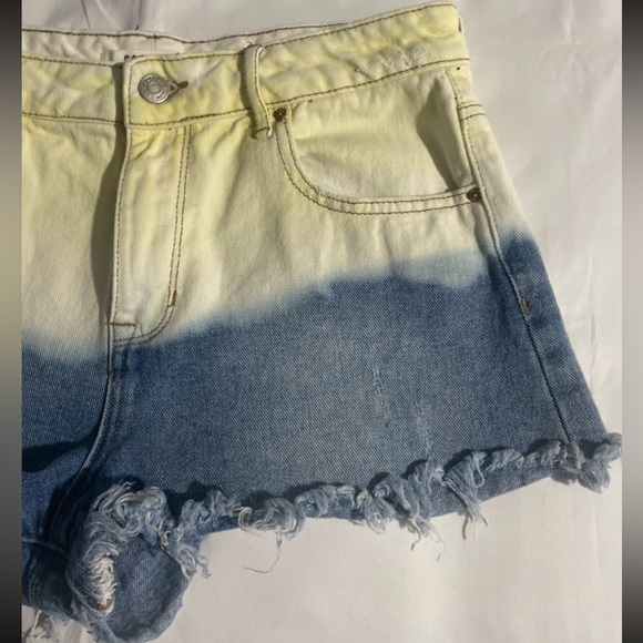 Pacsun High Rise Frayed Hem Yellow & Blue Festival Jean Shorts - Picture 3 of 9